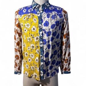 Maeve by Anthropologie Multicolor Floral Collared Button-Up Blouse | S | Women’s